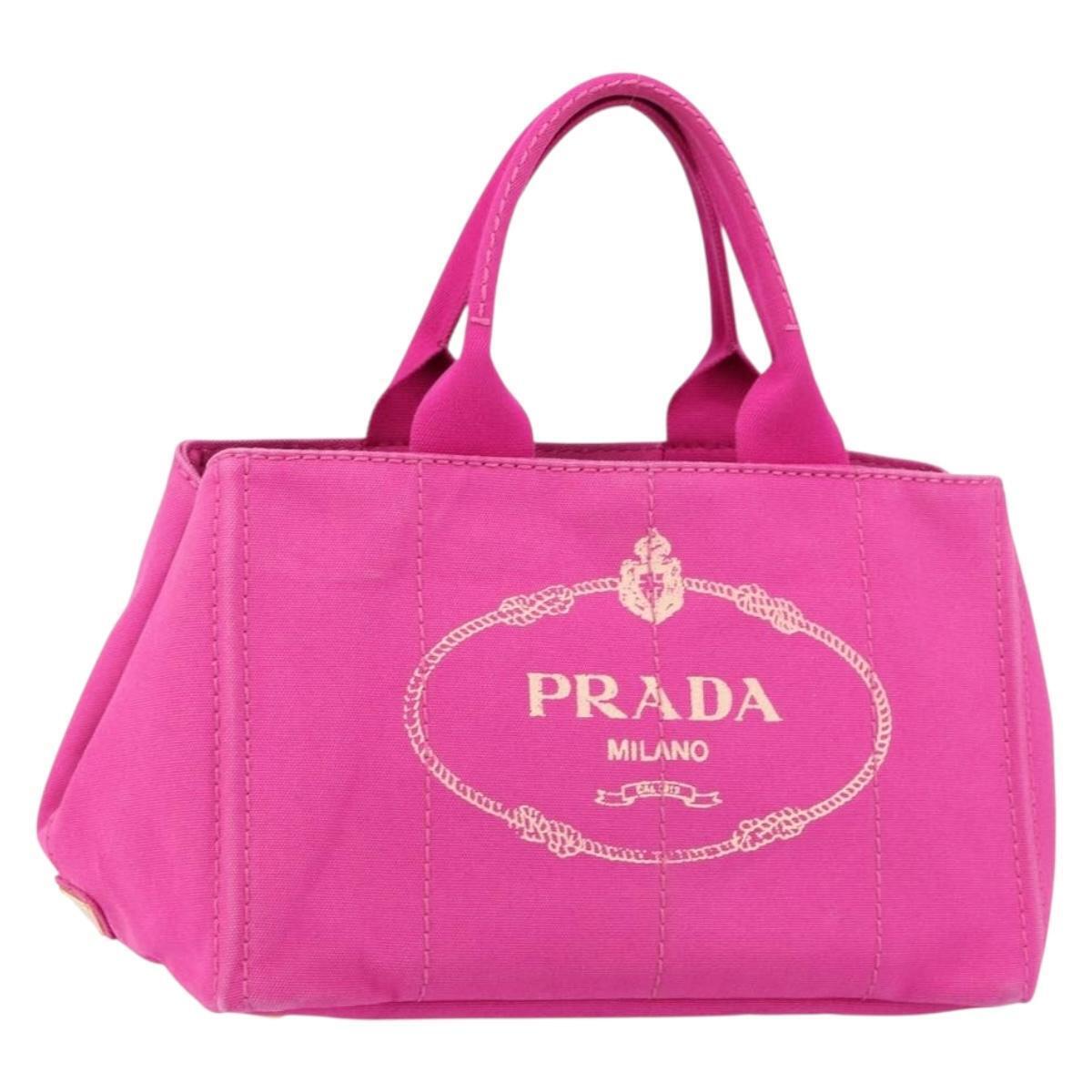 Prada Canapa Mm Hand Bag Canvas Pink Gold Auth Yk19772